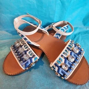 Vince Camuto "Akita" Blue and White Sandals with Ankle Strap